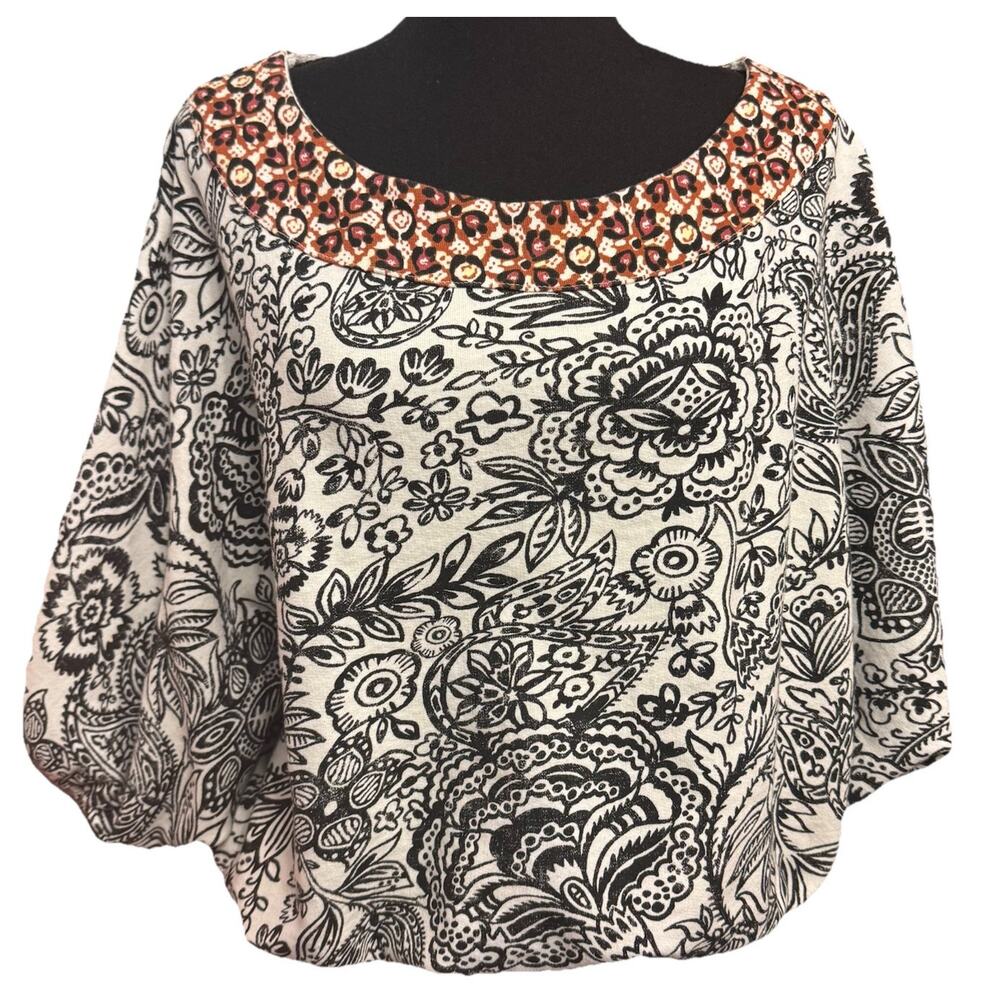 Anthropologie Top Small Women's Cozy Blouse Slouchy Oversized Paisley Thick